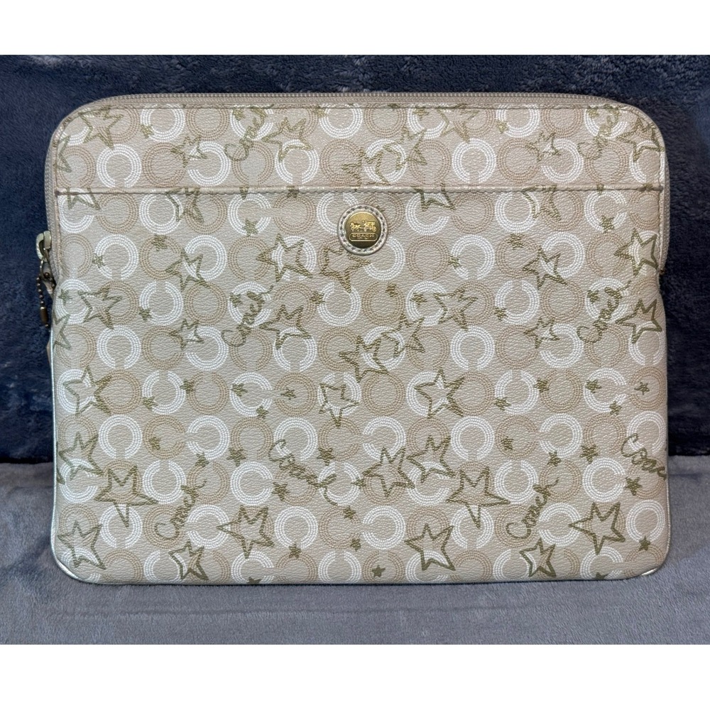 Coach Waverly Snow Queen Universal Tech Tablet Case Gold Cream Stars Padded Y2K